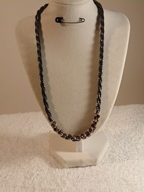 Braided Black Beaded Necklace With Gold-Tone Accent Beads